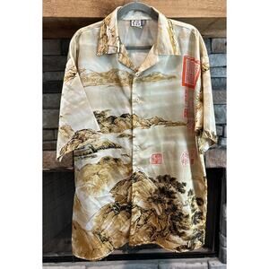 Men’s TRUST Gold Short Sleeve ASIAN AOP Button Up Shirt Size L *C6
